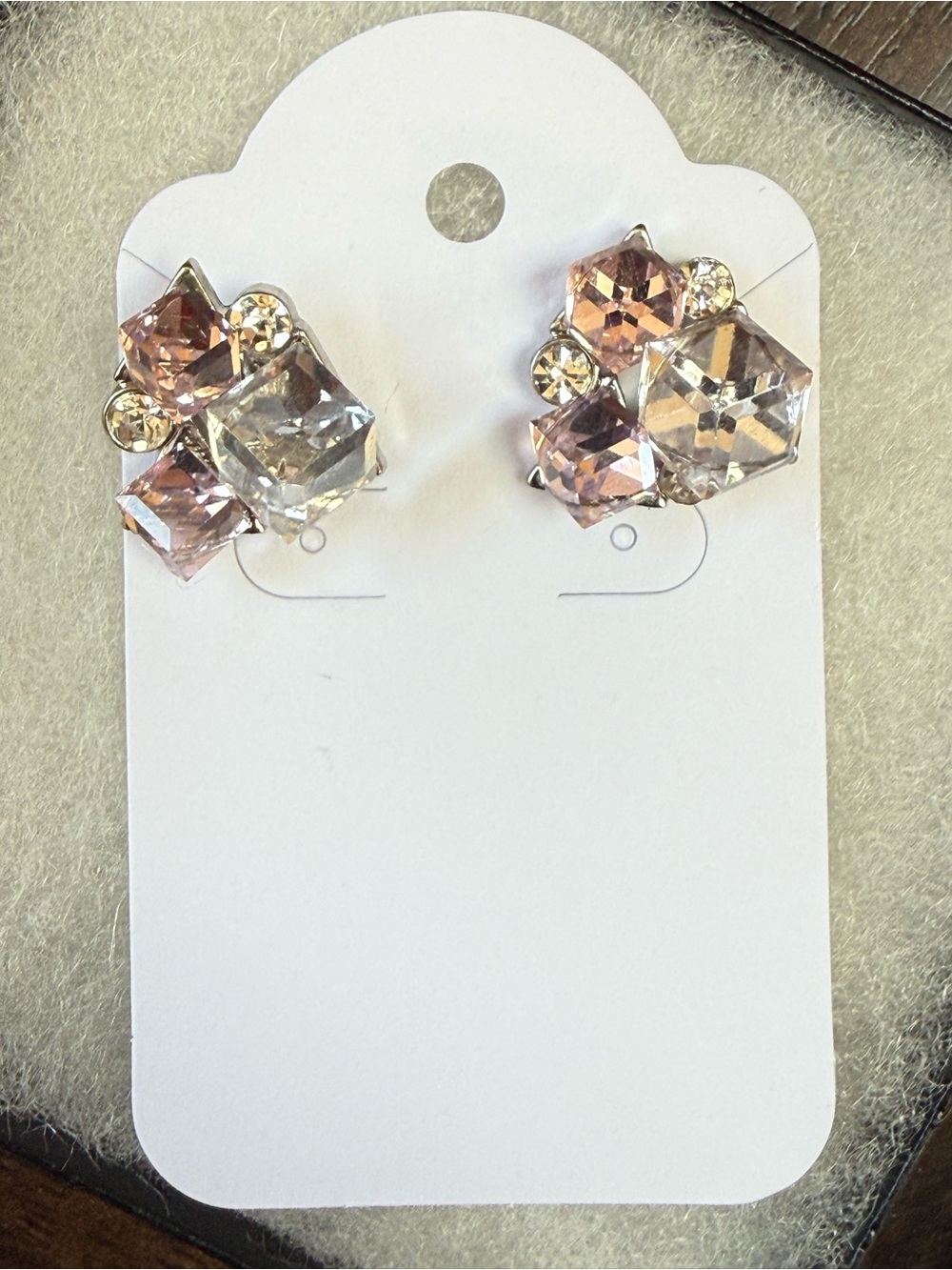 Charming Charlie Pink and Clear Crystal Cluster Stud Earrings